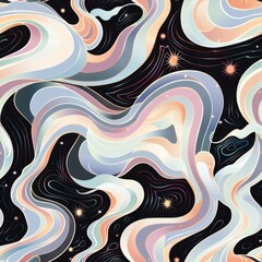 Wall Mural - Cosmic Marbled Patterns with Stars and Swirling Designs