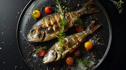 Wall Mural - Grilled sea bream, food photography, 16:9