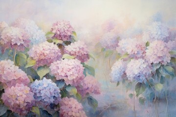 Sticker - Hydrangea field painting backgrounds hydrangea.