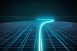 © imlane - A blue grid on the dark background, a glowing light at one end of it, with a curved road leading to another point in perspective