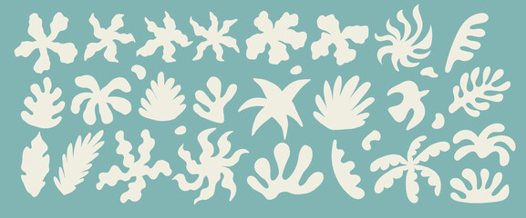 Wall Mural - set of cut organic plant shapes. boho summer tropical elements. collage contemporary print.