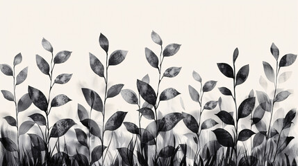 Wall Mural - Abstract spring-themed art design with plant silhouettes in black and white