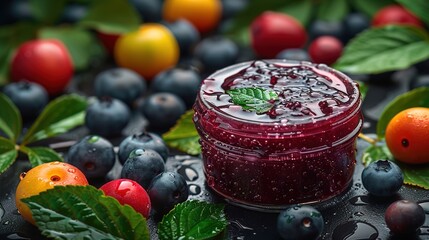 Wall Mural - blackberry jam and berries