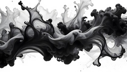 Wall Mural - Shiny black brush watercolor painting isolated on transparent background cutout.