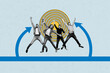 © deagreez - Creative image collage young group people man jump teamwork achieve success startup task done completed arrows rise up improvement