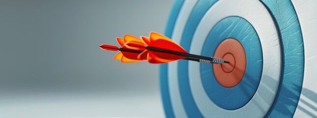 Red Arrow Striking Bullseye Target With Blurry Background