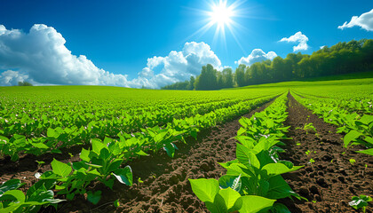 Wall Mural - View of a farm with soybean plantation. Large-scale plantation.