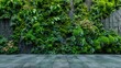 © ZinaZaval - a modern design element with a lush green moss wall set against a checkered pattern grey floor, creating a striking natural and contemporary aesthetic.