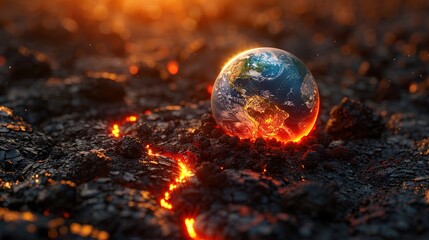 Wall Mural - burning earth in a fire