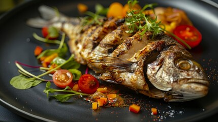 Wall Mural - Grilled sea bream, food photography, 16:9