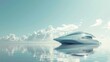 © Wimon - Yacht with cutting-edge architectural design and minimalist features elegant lines copy space ethereal manipulation beach backdrop