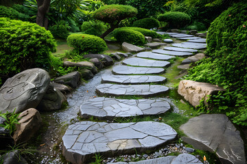 Zen stone path in a Japanese Garden