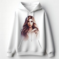 Wall Mural - A white hoodie with a woman on it eyecatching creative optimized unique Artistic Vibrant.