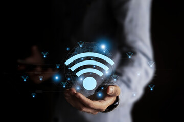 Wall Mural - with wifi icon, social business communication concept