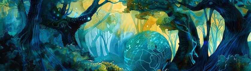 Wall Mural - Worms-eye view of an ancient forest