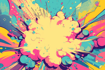 Comic book art style exploding pop speech bubble background. colorful anime manga graphics cartoon