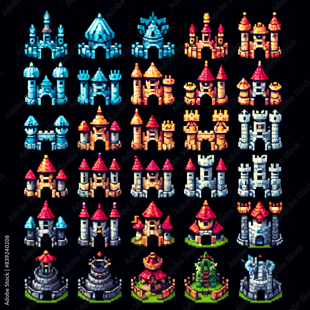 Pixel Art RPG Fortresses Sprite Sheet Stock Illustration | Adobe Stock