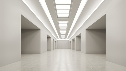  3D render of empty exhibition space. backdrop for exhibitions and events.Interior of empty warehouse	