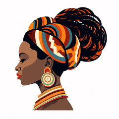 Wall Mural - African women's hairstyle, no face, side view, beautiful braids, white background