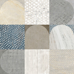 Creative patchwork pattern stone ceramic wallpaper design. White marble