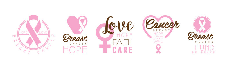 Sticker - Breast Cancer Awareness Label with Hope Symbol Vector Set