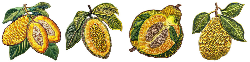 Poster - Jackfruit realistic colourfully embroidered patch embroidered patch badge  Hyperrealistic Highly Detailed Isolated On Transparent Background Png File