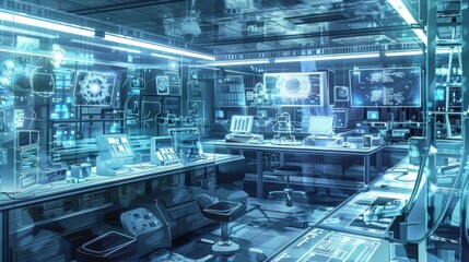 Futuristic Cybersecurity Command Center with Advanced Monitoring Displays