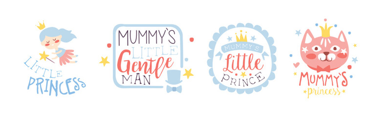 Poster - Little Princess and Prince Prints for Infant Girl Room Or Clothing Design logo Template Vector Set