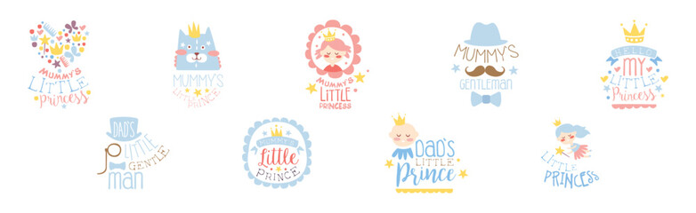 Sticker - Little Princess and Prince Prints for Infant Boy and Girl Room Or Clothing Design logo Template Vector Set