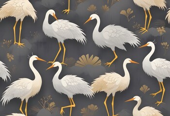 Naklejka na meble Grey and golden crane birds Japanese grunge background
