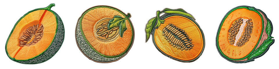 Sticker - Cantaloupe realistic colourfully embroidered patch embroidered patch badge  Hyperrealistic Highly Detailed Isolated On Transparent Background Png File