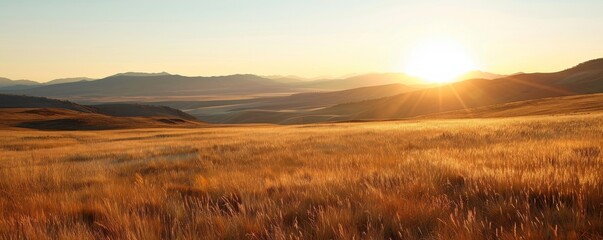 Sticker - Golden sunset illuminating vast mountain valley