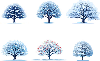 Fototapete - Trees  covered with snow . Vector winter tree collection. Vector winter tree set.