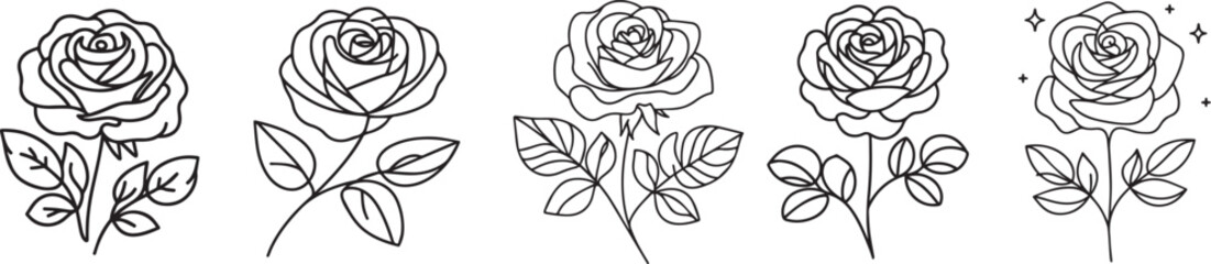 Wall Mural - rose sketches in line art style, black vector