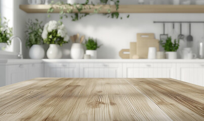 Wall Mural - 3d rendering, Empty beautiful wood tabletop counter on interior in clean and bright background