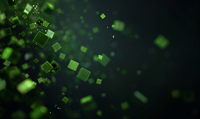 Wall Mural - a dark background with green pixel particles flying around in the center of it, creating an abstract