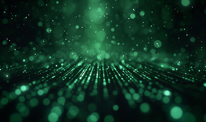 Wall Mural - a dark background with green pixel particles flying around in the center of it, creating an abstract