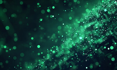Wall Mural - a dark background with green pixel particles flying around in the center of it, creating an abstract