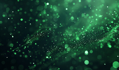 Wall Mural - a dark background with green pixel particles flying around in the center of it, creating an abstract