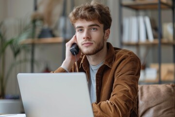 Poster - Male on sofa conversing through mobile device