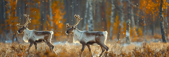 Wall Mural - in a stunning natural setting picture a graceful illustration of reindeer roaming freely