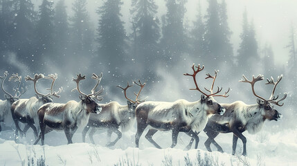 Wall Mural - in a stunning natural setting picture a graceful illustration of reindeer roaming freely