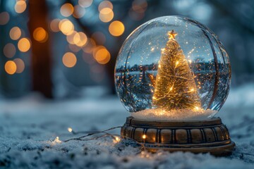Wall Mural - Glass dome features conifer in festive setting