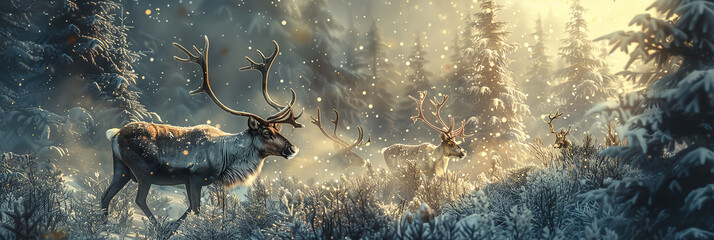 Wall Mural - in a stunning natural setting picture a graceful illustration of reindeer roaming freely