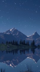 Wall Mural - Mountains reflecting in calm water at night
