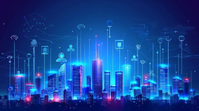 Futuristic Smart City Skyline with AIControlled Buildings and Smart Infrastructure Technology and Innovation in Urban Development