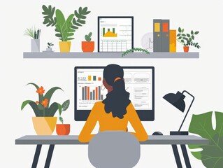 Wall Mural - modern digital marketing strategies in action: person analyzing social media analytics in minimalist