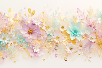 Wall Mural - Flowers paper cut design. Beautiful spring paper cut flowers on soft color background. Valentine's Day, Birthday, Happy Woman Day, Mother's Day. Holiday poster and banner with flower papercut