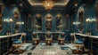 © Creative_Bringer - Luxurious blue and gold barbershop interior, vintage style, elegant mirrors