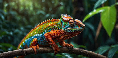 Wall Mural - photo Exotic Reptile of chameleon with various colors of nature